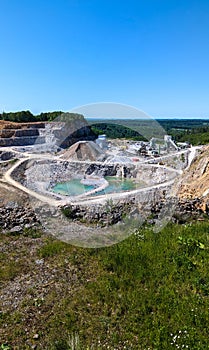 Open pit mine. Open pit mining of minerals and sand for construction