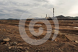 Open pit mine and power plant. HDR - high dynamic range