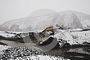 Front Loader in the mountains of Eastern Siberia / Earthworks / Mining
