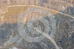 Open pits iron ore mine closeup