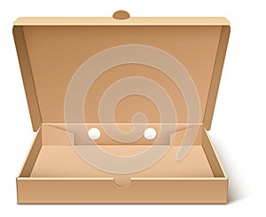 Open pizza pack. Blank cardboard box mockup. Front view