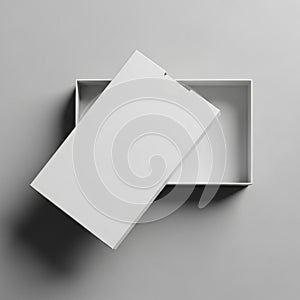 Open plain white rectangular box on a light gray background. The box