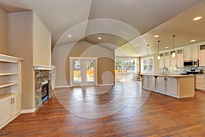 Open plan living room interior with lots of space