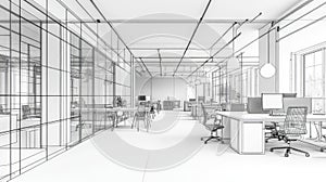 Open plan office blueprint architecture design rendering