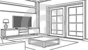 An open-plan office space interior with desks and windows. vector design Generative AI