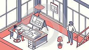 Open-Plan Office Workspace. Collaborative Tech Design Environment, vector design Generative AI