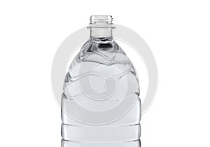 Open plastic bottle with water on white background