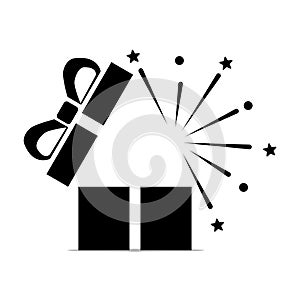 Open present box icon. Festive package. wrapping with bow. vector illustration