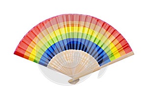 Open rainbow fan of six colors isolate on white background