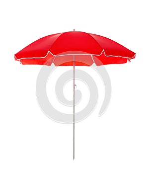 Open red beach umbrella isolated on white