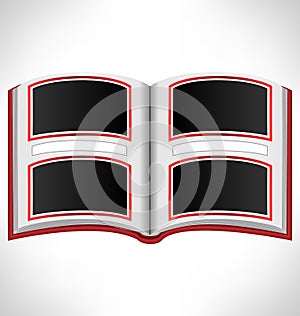 Open red book on grayscale