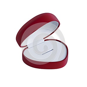 Open red box for a heart shape ring on white isolated - 3D illustration