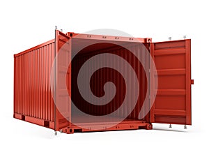 Open Red cargo shipping container against a white background