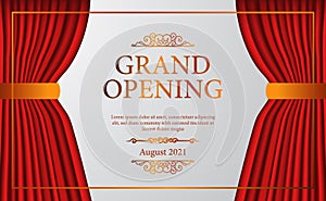 open red curtain stage theater vintage luxury elegant grand opening with golden confetti
