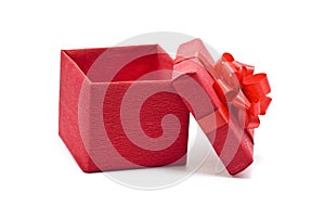 Open red gift box with bow