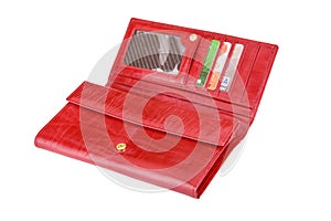 Open red purse isolated on the white background