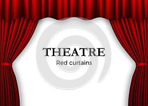 Open red theater curtain. Background for banner or poster. Vector illustration isolated on white background