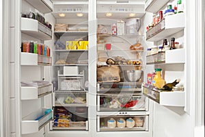 Open Refrigerator With Stocked Food Products