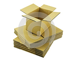 Open regular slotted container carton on stacked box photo