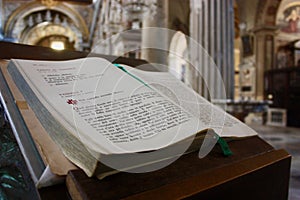 Open Religious Book in Historic Church photo