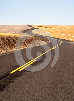 Open Road Two Lane Highway Oregon Landscape Harvested Farmland