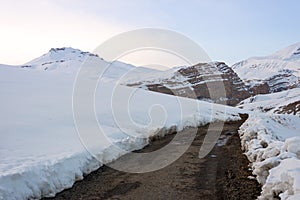 Open road in winter in himalayas of india