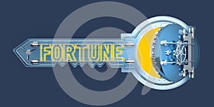 Open safe key concept with text fortune