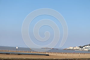 Open sand view of Weston-super-Mare English coastline