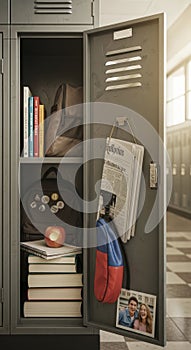 Open school locker with books inside
