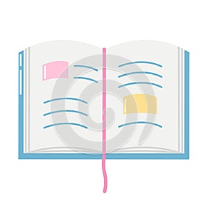 Open school textbook, vector flat illustration on white background