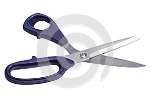 Open scissors for paper and sewing. Isolated on white background. Close-up