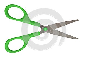 Open scissors on white