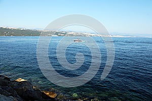 The open sea, view from the Lungomare seaside promenade Ika-Opatija-Volosko, Kvarner bay