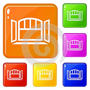 Open semicircular window frame icons set vector color