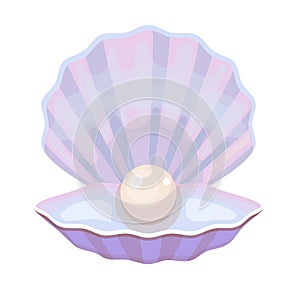 Open shell with pearl. Mother of pearl sea oyster with bright expensive decoration precious gemstone.