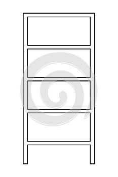 Open shelves or rack interior design element for living room or cabinet, vector for coloring book