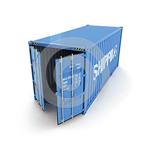 Open Shipping Container on a White