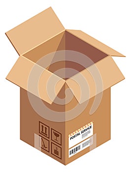 Open shipping package icon. Isometric cardboard box