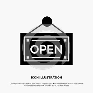 Open, Shop, Board Solid Black Glyph Icon