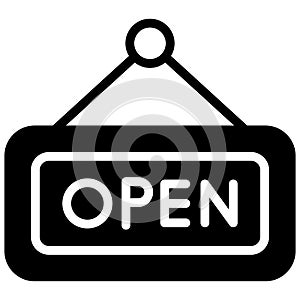 Open sign. Black Friday glyph style store or market shopping commerce, shop sale icon design