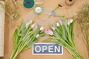 Open Sign in Flower Shop