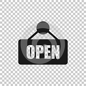 Open sign icon in flat style. Accessibility vector illustration on white isolated background. Message business concept