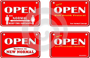 Open sign set of red background for your tagline in business shop