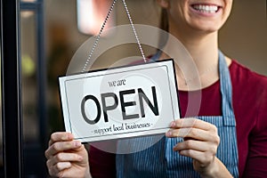 Open sign in a small business shop