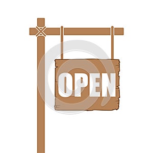 Open Sign On Wood Board
