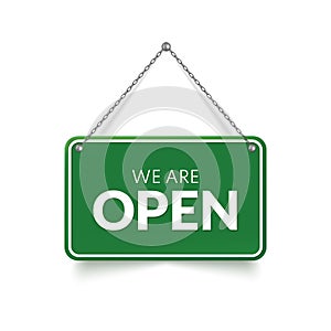 Open signboard isolated on white background.