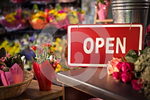 Open signboard on table