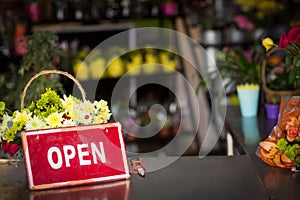 Open signboard on table