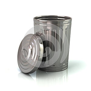 Open silver steel trash can 3d illustration