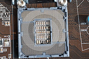 An open socket on the motherboard without a processor